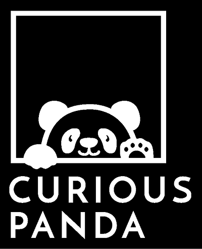 Curious panda logo in black and white